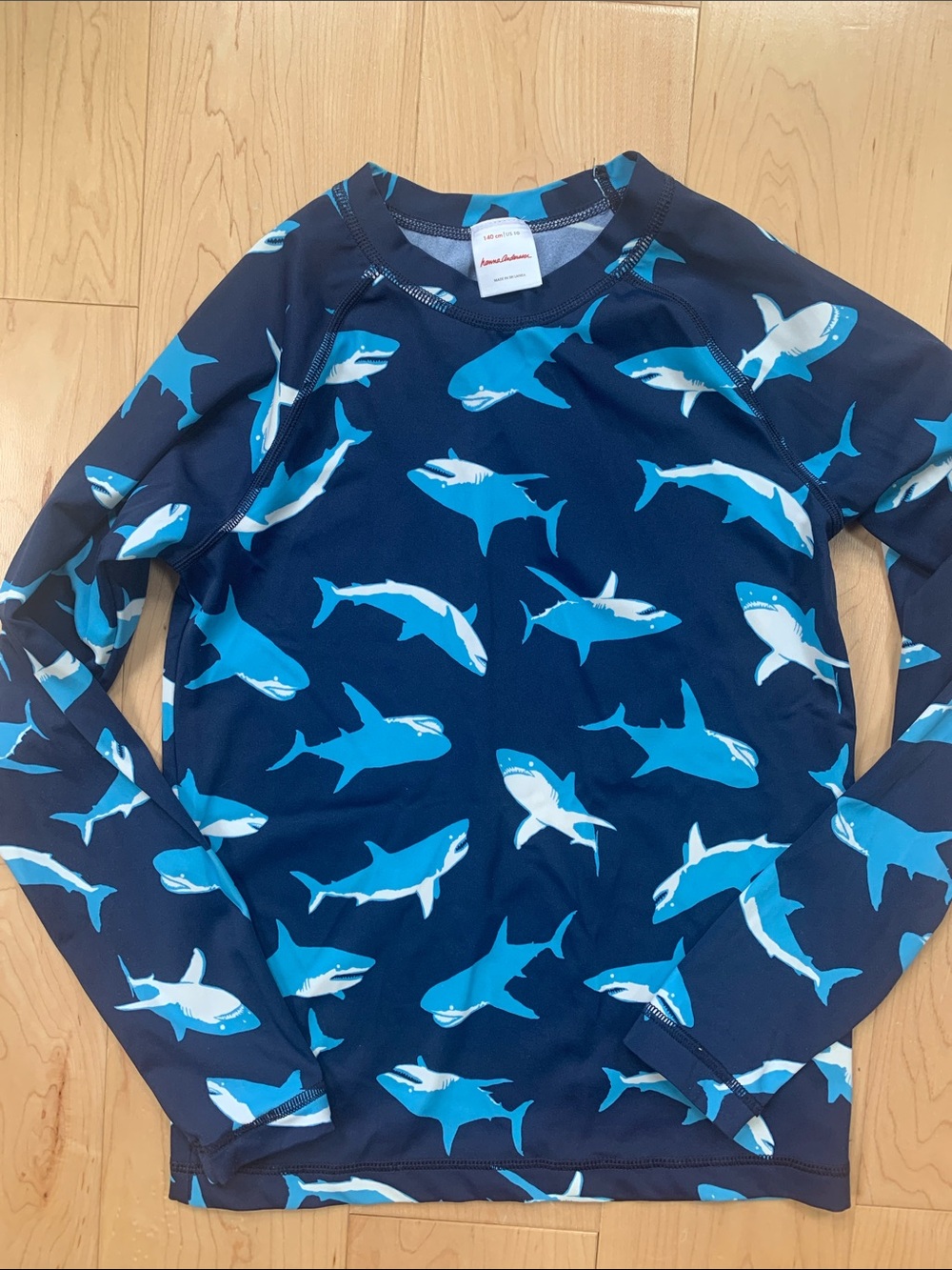 Hanna Andersson Navy and Blue Shark Swim Top Sz 10